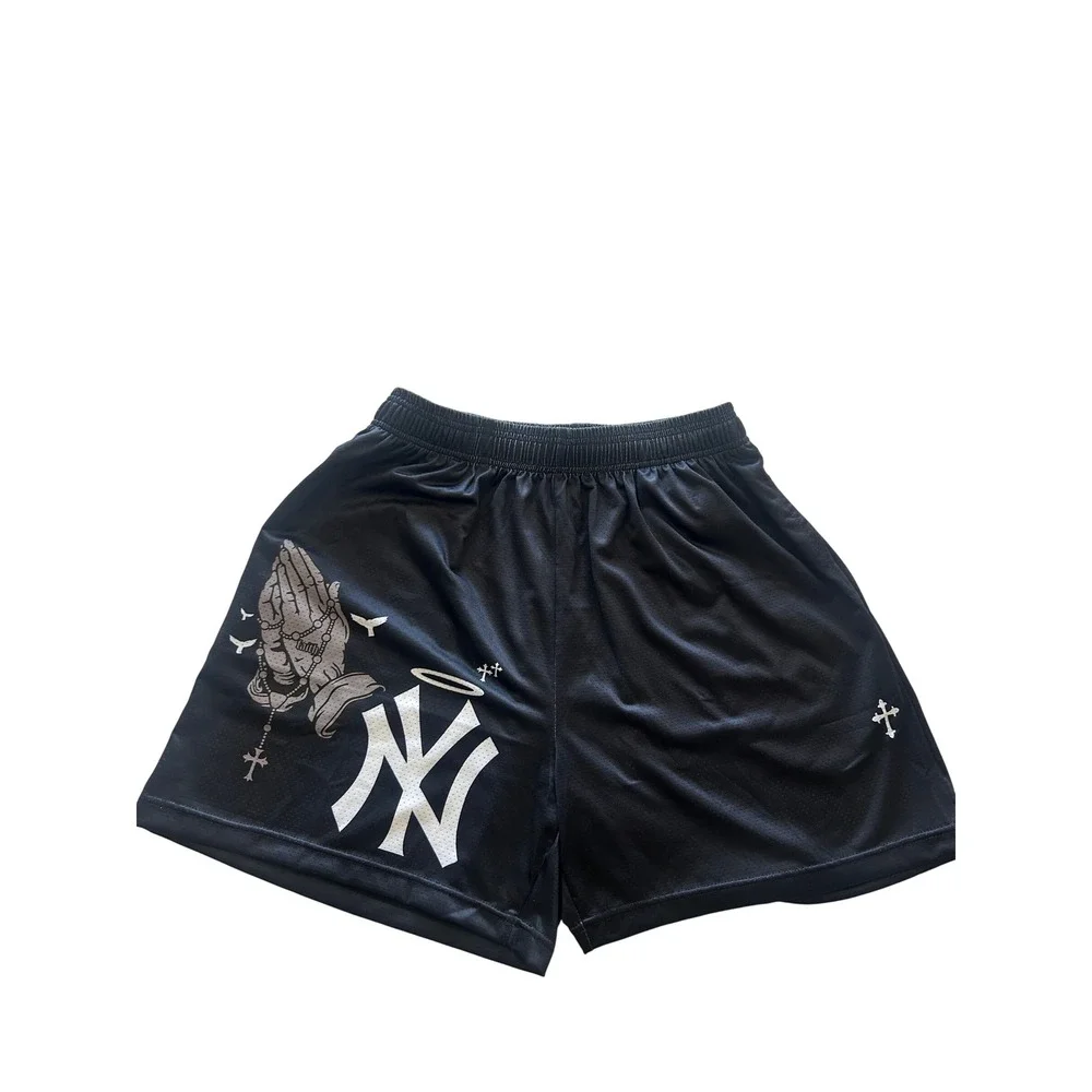 ASAP Culture Kids Small Black Mesh Shorts NY Yankees Praying Hands Streetwear